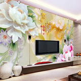 现代中式玉雕牡丹3D立体大型壁画电视沙发房间背景墙壁纸墙画墙布