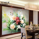 中式风景油画大型壁画 客厅电视沙发背景墙壁纸墙纸无缝 蝶舞馨卉