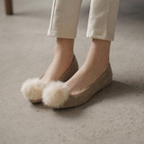 可爱兔毛毛单鞋冬季必备舒适保暖鞋浅口平跟平底女鞋圆头单鞋