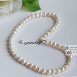 正品天然珍珠项链女短款近圆纯白色唯美女士颈链送妈妈情人节礼物