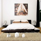 依多维北欧心情板木双人床简约现代北欧风格实木皮榻榻米低矮床