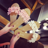 包邮2016年夏季韩国订单甜美立体花朵小雏菊一字平跟拖鞋平底少女