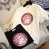 超萌可爱猫咪~韩版学生2016夏款宽松显瘦圆领短袖卡通字母t恤女装