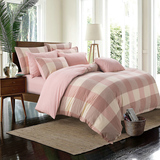 简约日式良品风格水洗棉纯棉4四件套床单床笠格子条纹床品套件
