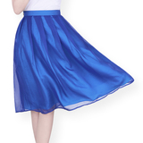 2016年夏季韩版高腰中长裙甜美淑女雪纺百褶裙网纱纯色蓝半身裙女