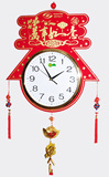12英寸中式实木挂钟创意客厅挂表 超静音石英钟家用时钟异形钟表