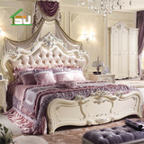 凯达丽莎 欧式床 实木真皮双人床1.8米法式床 粉色婚床公主床银箔