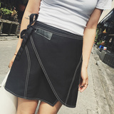 2016年夏季新款韩版踩线不规则短裙子半身裙半裙女韩国潮个性黑色