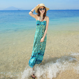 A【实拍】沙滩裙长裙波西米亚印花裙露背抹胸女海边度假连衣