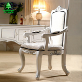 风飞扬 欧式餐椅 新古典椅子 实木椅 白色描银书椅