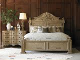 出口美国法式橡木实木双人床婚床大床美式乡 仿古做旧村可定制