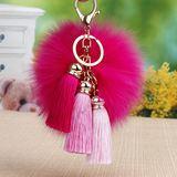 韩国创意礼品冰丝狐狸毛绒汽车钥匙扣女包挂件钥匙链流苏毛球饰品