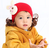 亲爱宝贝高品质秋冬婴幼儿童卡通兔子假发帽 宝宝套头保暖帽子55