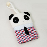 可爱熊猫 卡通抽拉式钥匙包 创意韩国布艺情侣钥匙包 汽车钥匙包