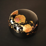 日本京都漆器 传统图案 手绘唐草纹 黑色漆盒 大