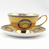欧式宫廷金黄色拉花咖啡杯卡布奇诺特价陶瓷杯碟拿铁下午红茶杯子