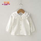 宝宝春秋装婴儿纯棉衬衫女童打底空调衫0-1-2-3半岁白色开衫衬衣