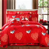 婚庆四件套床单式床上用品斜纹被套活性印花植物花卉优等品多件套