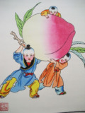 杨柳青年画 多子多寿 宣纸手绘装裱卷轴娃娃装饰商务收藏时尚礼品