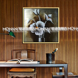 手绘油画泰中式金箔画荷花有框画 东南亚风格客厅 卧室电箱装饰