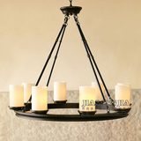 北欧美式烛台吊灯复古中式实木圆形木头吊灯木艺创意客厅餐厅灯具