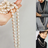 天然珍珠毛衣链 9-10mm正圆/强光 珍珠项链长圆 淡水珍珠长链正品