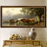 恒艺轩纯手绘有框装饰油画 客厅办公室背景墙欧式风景牛 优美意境