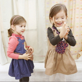 韩国童装 女童2013秋冬装 可爱小熊儿童加绒背心裙背带裙牛仔裙