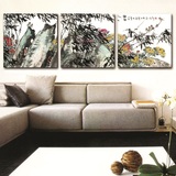 中国风水墨风景画现代家居客厅装饰画沙发后壁画书房挂画版画三联