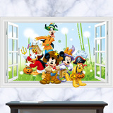 米奇老鼠唐老鸭过圣节3D感假窗户卡通创意儿童房卧室墙贴纸环保