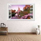 紫色城堡 3D感立体假窗户 客厅书房卧室家居背景装饰墙贴纸贴画