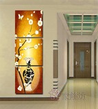 梅花瓶玄关竖式挂画走廊过道三联无框装饰画中式饭馆酒店墙壁画