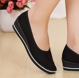 特价一字护士鞋白色坡跟布鞋跳舞鞋女式软底工作鞋黑色美容院单鞋