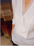 感性设计休闲V领宽松白色衬衣真丝衬衫女式长袖百搭春夏2016新款