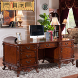 美式实木台式办公桌 家用大班台老板桌  欧式书房写字桌 仿古书桌