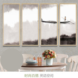 现代中式背景墙画茶室会所挂画壁画意境四联竖版大尺寸客厅装饰画