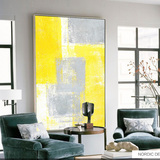 现代简约客厅沙发背景墙巨幅大尺寸壁画挂画有框清爽黄色抽象油画