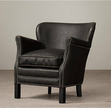 美式欧式简约复古老虎椅单人沙发法式做旧铆钉高背休闲椅沙发椅