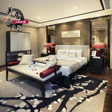 新中式实木床双人床现代简约卧室标准间样板房1.8米布艺婚床家具