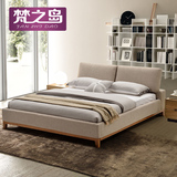 全实木布艺床橡木家具环保双人床1.8米北欧简约时尚卧室软包布床