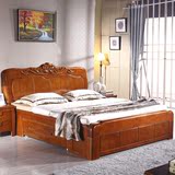 实木床橡胶木1.8米 中式现代双人床高箱大床储物家具婚床