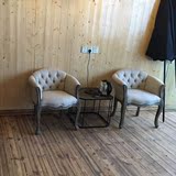 美式实木布艺单人沙发椅北欧咖啡客厅阳台休闲椅欧式复古靠背椅子