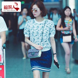 刘诗诗同款套装裙2016夏明星机场半身裙短袖上衣针织T恤两件套