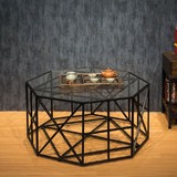 美式茶桌创意铁艺茶几咖啡桌时尚边几客厅圆形桌子钢化玻璃餐桌