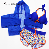 韩国分体显瘦遮肚泳衣女大小胸聚拢钢托平角保守比基尼三件套泳装
