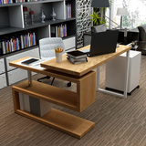 北欧宜家台式家用简约现代电脑桌带书柜组合办公桌转角书桌写字台