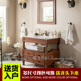 橡木美式 浴室柜地中海 卫浴柜整体仿古实木落地洗手台盆柜 组合