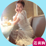 夏季韩版修身短袖镂空上衣蕾丝鱼尾包臀裙套装半身裙两件套连衣裙