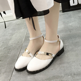 2016夏季新款韩版女鞋英伦风低跟平底一字带圆头包头凉鞋女夏潮鞋