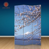 金孔雀屏风 富士山 日式 樱花 时尚 玄关门隔断 双面布艺折屏现代